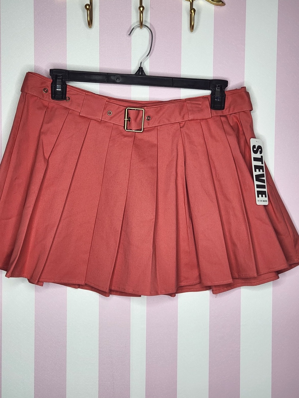 Steve Madden Coral Pleated Mini Skirt with Buckle Belt